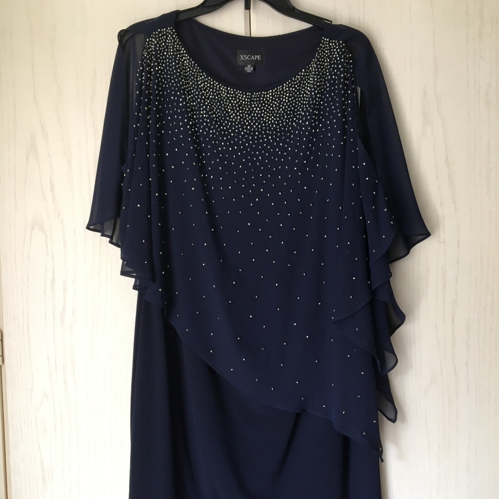 New Xscape Navy w/ Silver Rhinestone Beads Dress